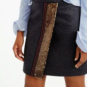 J.Crew Wool-Blend Pencil Skirt Gold Sequin Faux Wrap Charcoal Grey Women's 6 NWT